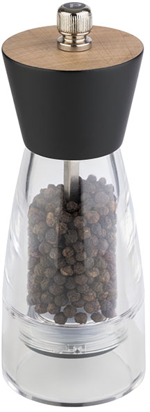 Pfeffermühle -FRIDA- Ø 6 cm, H: 15,5 cm Acryl, Buchenholz Farbe: schwarz / transparent Mahlwerk aus Carbonstahl Mahlgrad