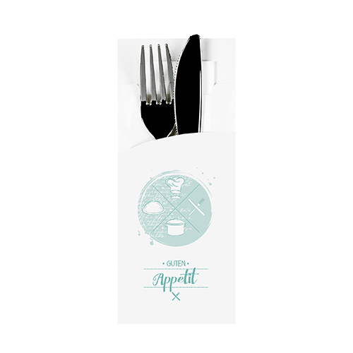 520 Bestecktaschen 20 cm x 8,5 cm weiss "Guten Appetit" inkl. weißer Serviette 33 x 33 cm 2-lag. von PAPSTAR