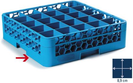 Carlisle GläserGrundkorb OPTICLEAN, 50x50 cm, blau, 25 Fächer à 8,9 x 8,9 cm, Höhe 8 cm