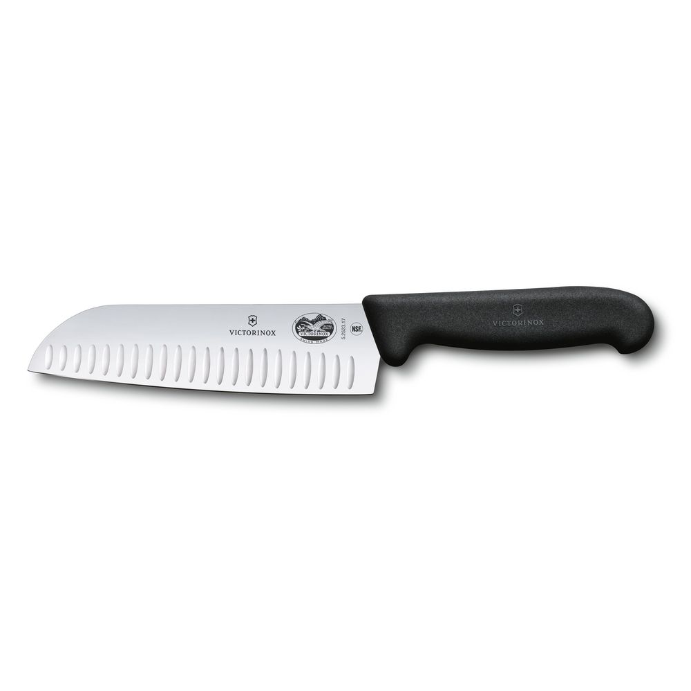 Victorinox Fibrox Santokumesser, Kullenschliff, 17cm, schwarz