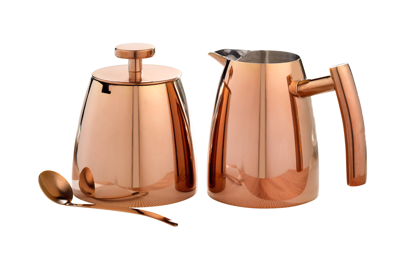 Milch- und Zuckerset CAMBRIDGE, mit PVD-Beschichtung, Farbe: Kupfer. aus 18/10 Edelstahl, poliert.