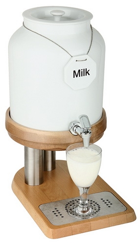 Milchkanne -TOP FRESH- 27 x 38,5 cm, H: 45 cm Porzellan, Edelstahl, Buche (versiegelt) inkl. Porzellanschild zum Beschriften