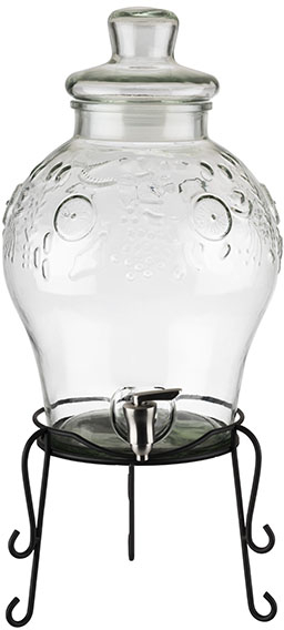 Getränkespender -FRUITS- Ø 25 cm, H: 58 cm, 10,5 Liter Behälter und Deckel aus Glas Dichtung aus Polyethylen Zapfhahn aus