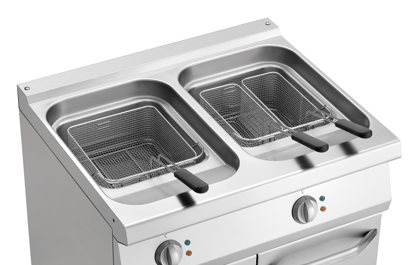 Bartscher Fritteuse 700, B800, 2x15L |Höhenverstellbar von: 850 mm | Maße: 80 x 70 x85,0 cm. Gewicht: 74,5 kg