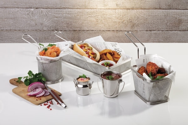 Servier-Frittierkorb Ø 9 cm, H: 8,5 cm, Griff 9 cm Edelstahl -SNACKHOLDER- spülmaschinengeeignet