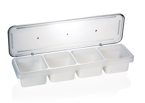 Zutatenbehälter. 4 Einsätze á 0,6 ltr. Behälter aus Polypropylen, Deckel aus