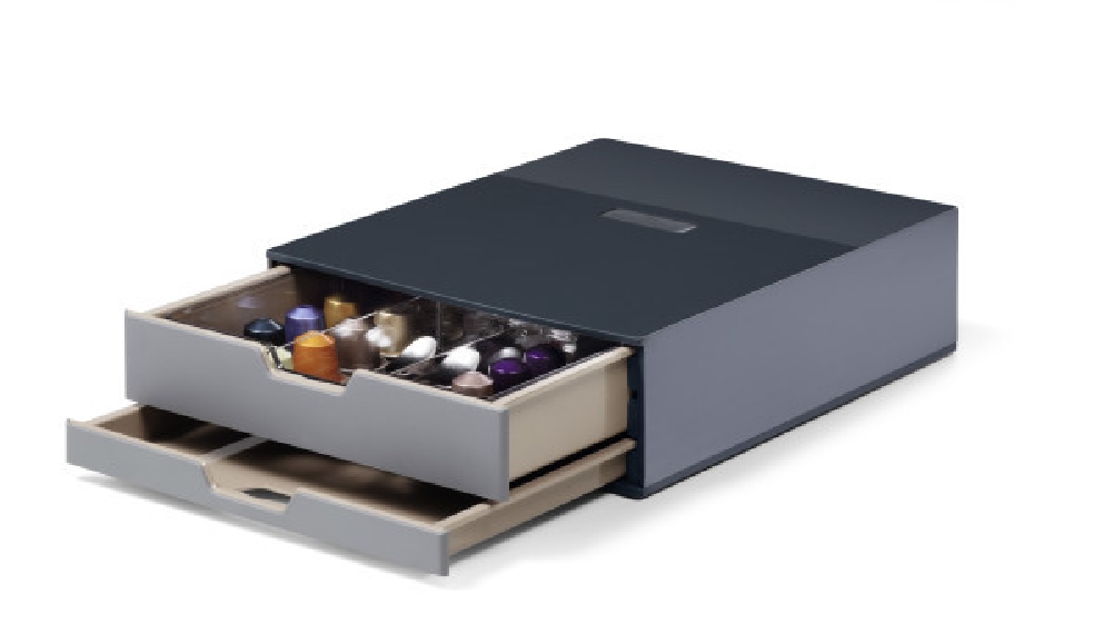 COFFEEPOINT BOX Small von Durable. Für Kaffee- kapseln, Zuckersticks, Teebeutel etc. Mit 2 Schubl und dem Acryl-Einsatz CADDY. 28 x 9,5 x 35,6 cm.