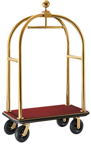 Gepäckwagen. goldfarben. Edelstahl. 2 schwenkbare Rollen Ø 20 cm mit Feststeller und 2