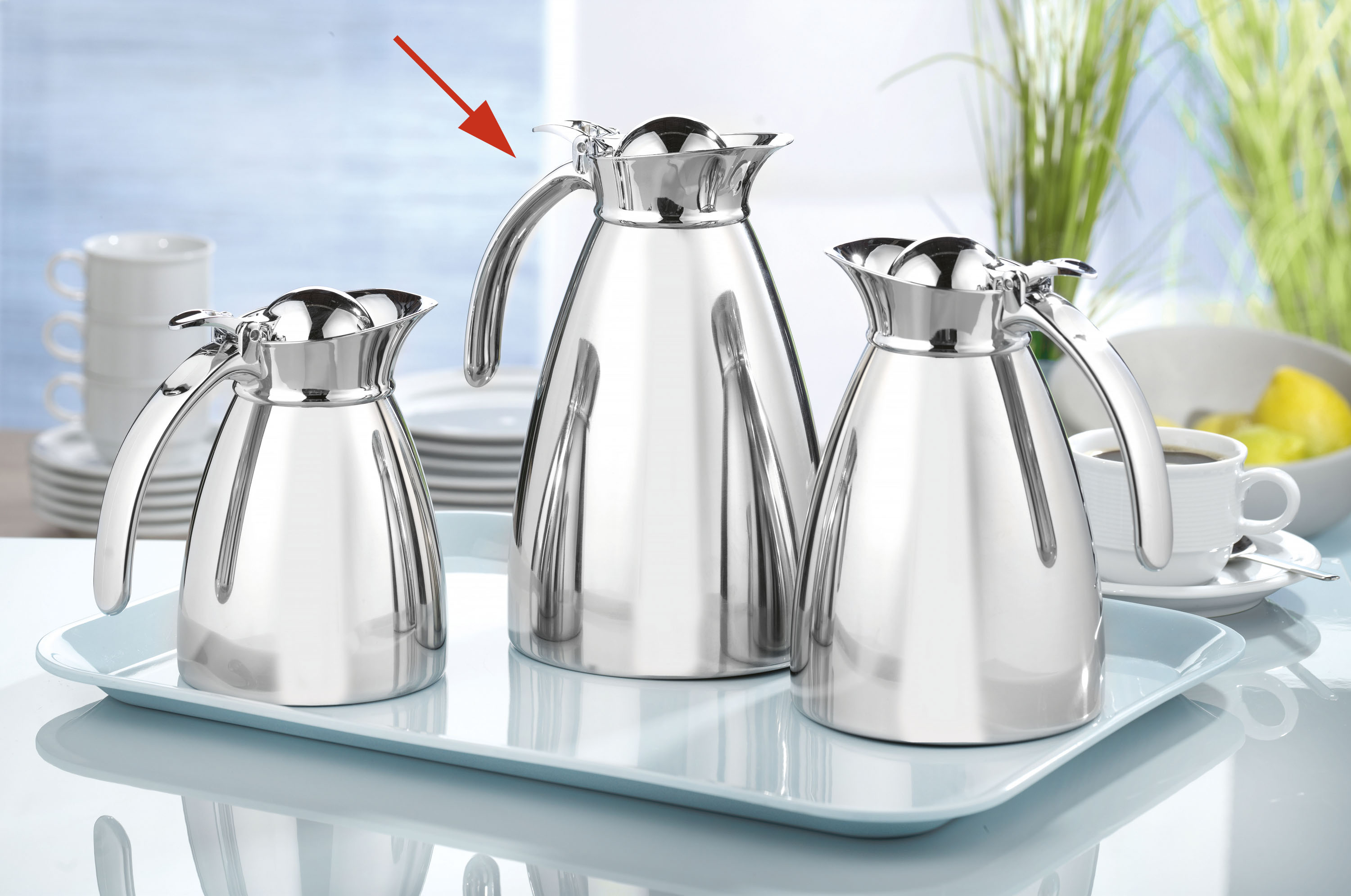 Isolierkanne EMPIRE, Inhalt: 1,5 Liter, Höhe: 210 mm, aus Edelstahl 18/10, doppelwandig, unzerbrechlich, spülmaschinengeeignet,