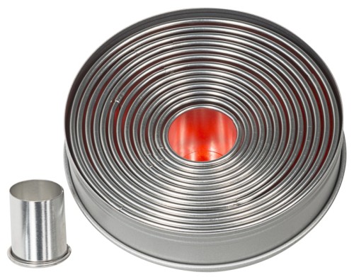 Ausstechformen, rund glatte Form, aus Weißblech, 14 Stück komplett in der Dose (Ø 12,5 cm) Durchmesser: 22 mm - 113 mm, Höhe: 30 mm
