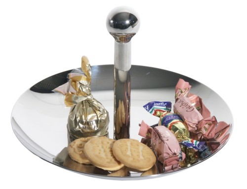 Schalen-Etagere mit einer Schale ganz aus Edelstahl, hochglänzend, 2 cm hohe Schalen Durchmesser: 16 cm, Höhe: 12,5 cm [Einfache