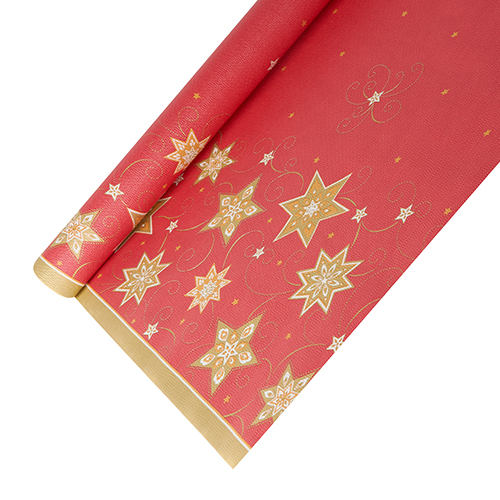PAPSTAR Tischdecke, Papier 6 m x 1,2 m rot "Just Stars" lackiert