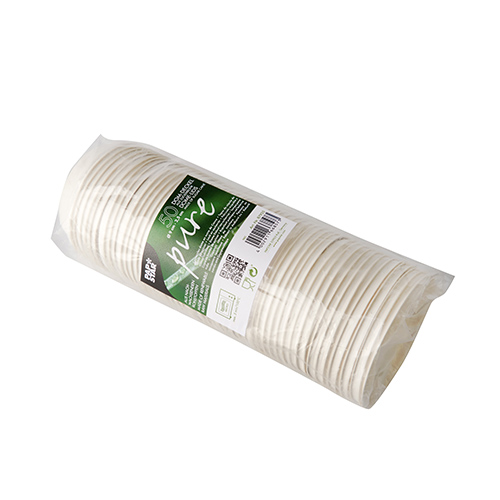 50 Dom-Deckel, Zuckerrohr "pure" rund Ø 9 cm · 2,5 cm weiss von PAPSTAR