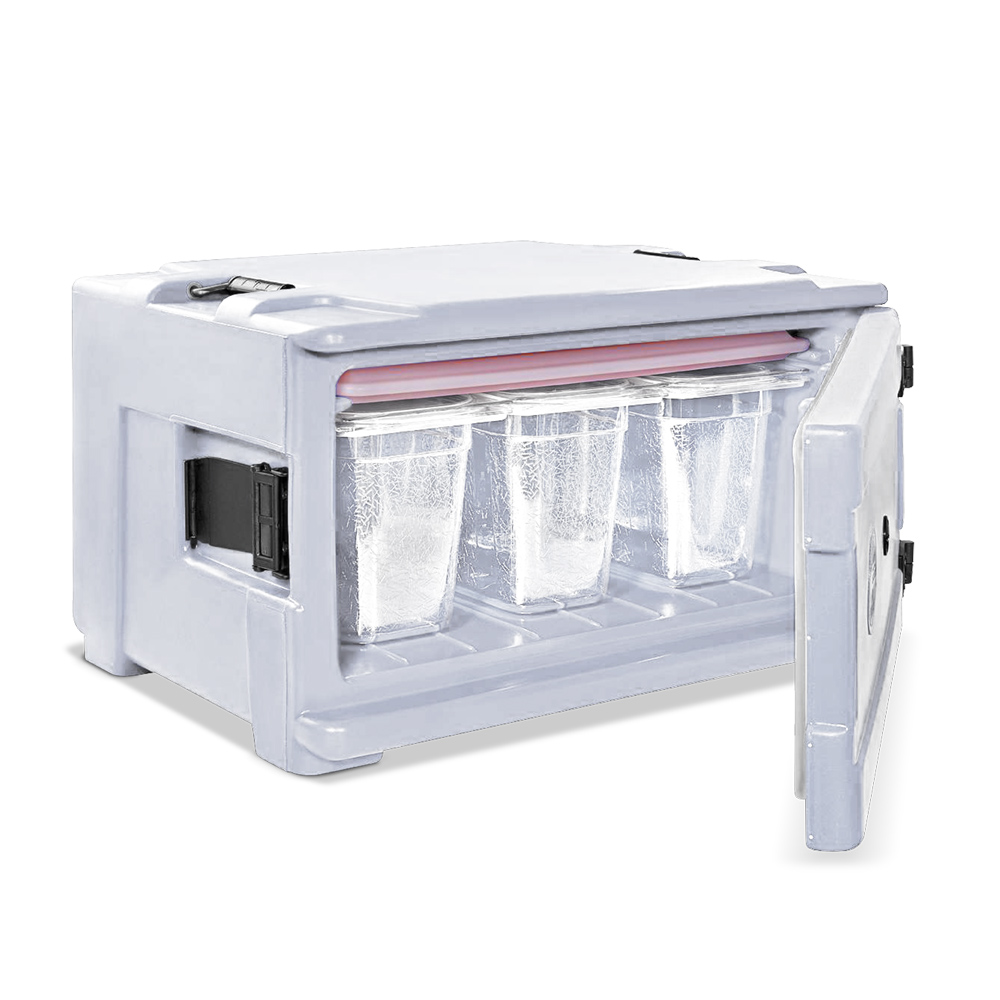 ETHERNASOLID® Thermobehälter AL200, Frontlader, 1/1 GN, 48 Liter, Grau-Blau Melange