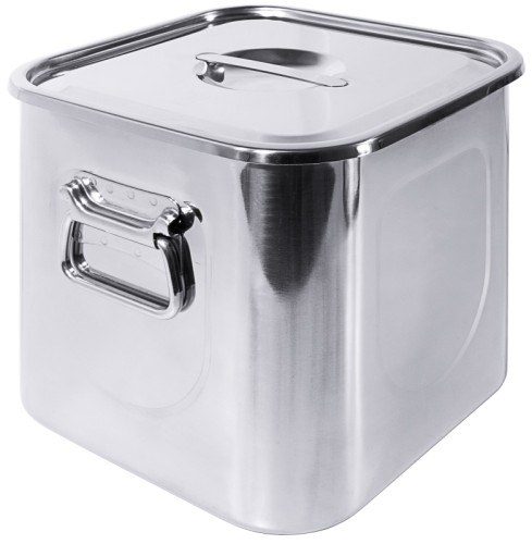 Vorratsbehälter mit zwei Fallgriffen mit Deckel, aus Edelstahl 18/10, hochglänzend, stapelbar, schwere Qualität Länge: 20 cm, Breite: