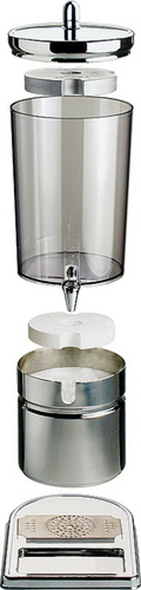 Saftdispenser TOP FRESH, Kapazität: 6 Liter. Aus 18/8 Edelstahl, SAN. 1 Kühlakku im Deckel 1 Kühlakku im Standfuß. Maß: 23 x 35 x 52 cm.