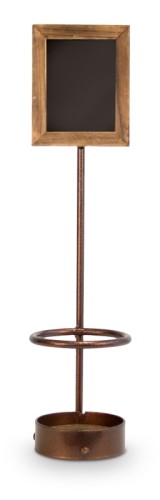 Weinflaschen-Presenter für 1 Flasche Abstellfläche aus Holz, kupferfarben beschichtetes Drahtgestell, mit Schreibtafeln aus