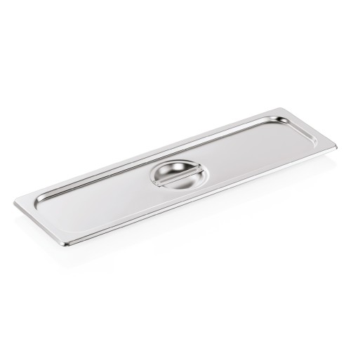 GN 2/4 Deckel mit Löffelaussparung, Materialstärke 0,6 mm. Material: Chromnickelstahl. Serie: GN 70.