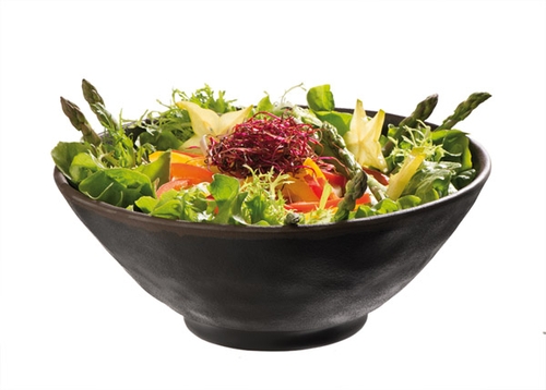 Schale -MARONE- Ø 24 cm, H: 9,5 cm, 1,4 Liter Melamin, schwarz mit braunem Rand spülmaschinengeeignet stapelbar nicht