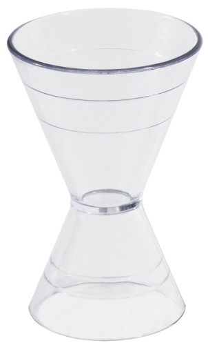 Cocktail-Doppelmaß aus klarem Polycarbonat, mit Graduierung bei 2 / 2,5 cl sowie 4 / 5 cl, nahezu unzerbrechlich