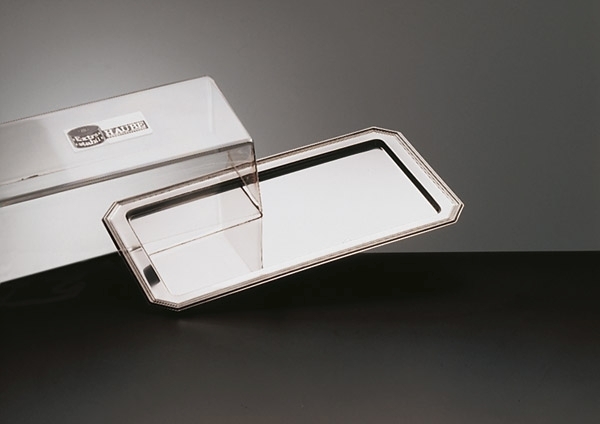 Tablett mit Haube -ELEGANCE- 35 x 19 cm 18/0 Edelstahl Haube aus Polystyrol stapelbar