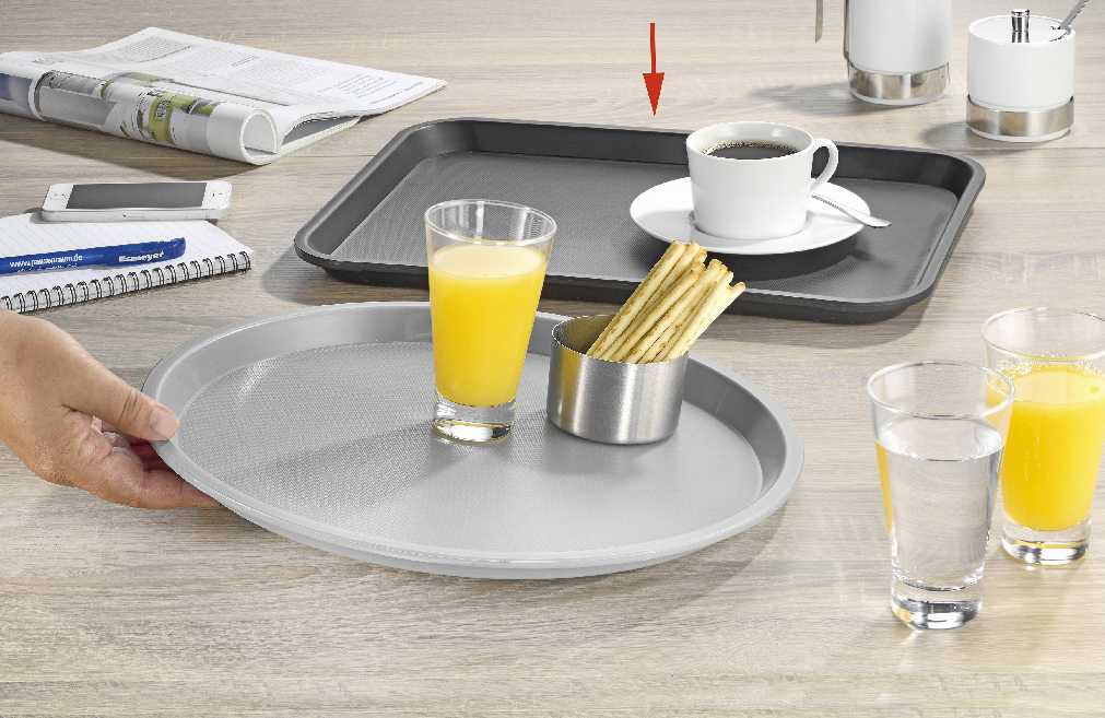 Serviertablett "OHIO", aus Kunststoff, Schwarz, rechteckig, Maße: ca. 41,5 x 30,5 cm, Höhe: 2 cm, spülmaschinengeeignet, stapelbar,