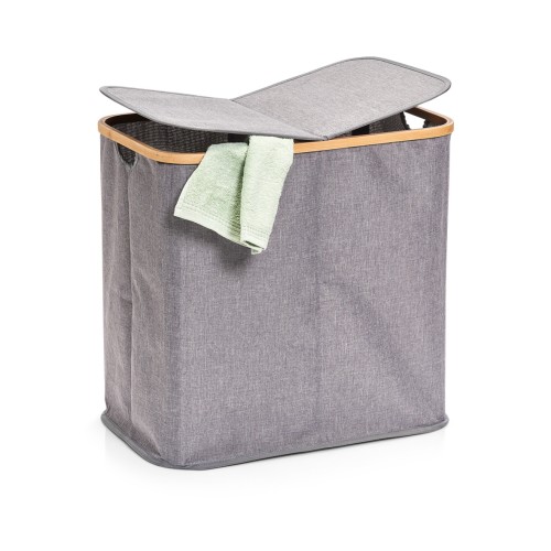 Wäschesammler, 100% Polyester; Bamboo, 53,4x33x50 cm. Farbe: grau. Die Kombination aus grauem Stoff und Bambusholz verleiht diesem Wäschesammler das