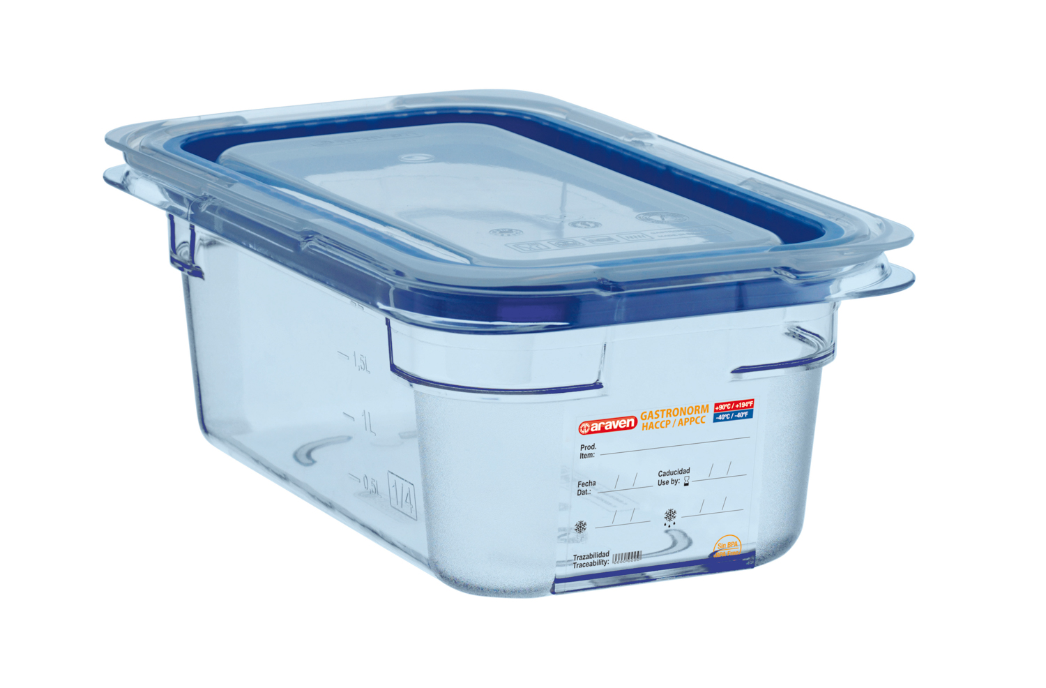 ARAVEN luftdichter Behälter mit Deckel GN 1/4 100mm Höhe und 2,2 Liter Fassungsvermögen, BPA-frei