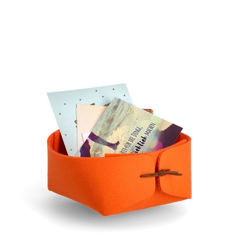 Aufbewahrungskorb, Filz, orange / Maße: 13,5x13,5x7,5, faltbar cm