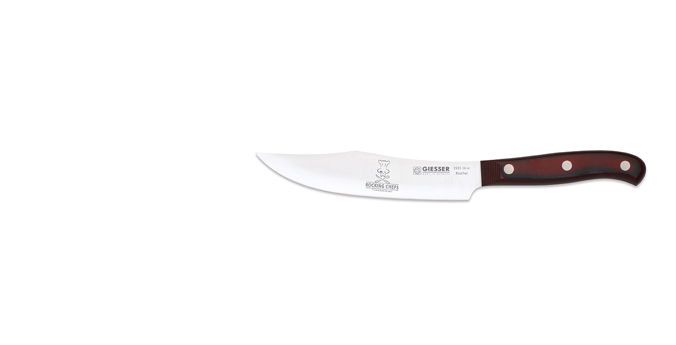 GIESSER Premium Cut „Veggie No.1“ Gemüsemesser mit schmaler, 16 cm langer Klinge aus Chrom-Molybdän-Stahl, Farbe: "Rocking Chefs"