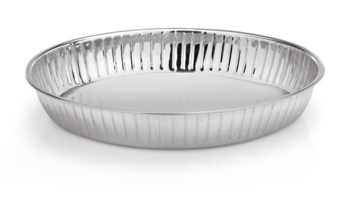 Schale. Edelstahl. oval, Rand strukturiert. Maße: 26 x 18 x 4,3 LxBxH.