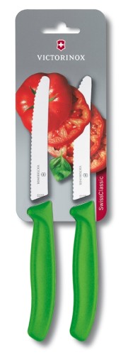 Victorinox Tomatenmesser SwissClassic, Wellenschliff, grün, 2 Stück auf Blister, 11 cm