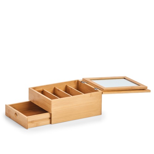 Schmuckkästchen m. Spiegel, Bambus. Länge: 250 mm. Breite: 190 mm. Höhe: 112 mm