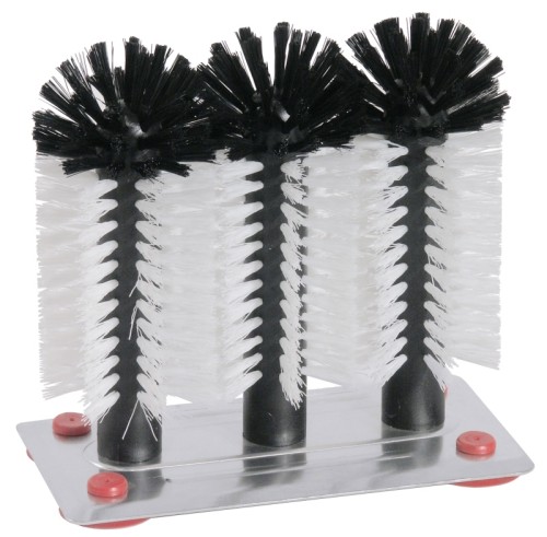 Gläserbürsten schwarze und weiße Borsten aus Polypropylen, auf Aluminiumplatte 19 x 10 cm, mit 4 Saugfüßen Durchmesser Bürste: 7 cm, Höhe: