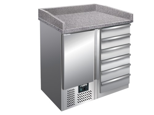 SARO Pizzatisch mit Schubladen, Modell PZ 4001 - Material: (Gehäuse und Innenraum) Edelstahl; (Arbeitsplatte mit Aufkantung) Granit - 1