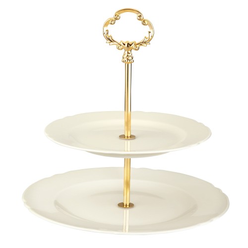 Seltmann Etagere 2-teilig, rund mit Relief, Form: Marieluise, weiss5007 Weihnachtsnostalgie, hohe Kantenschlagfestigkeit, Made in Germany