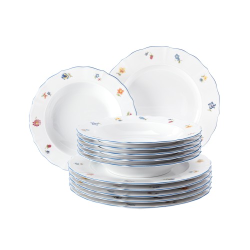 Seltmann Tafelservice 12-teilig, rund mit Relief, Form: Sonate, weiss4032 Nostalgie, hohe Kantenschlagfestigkeit, Made in Germany