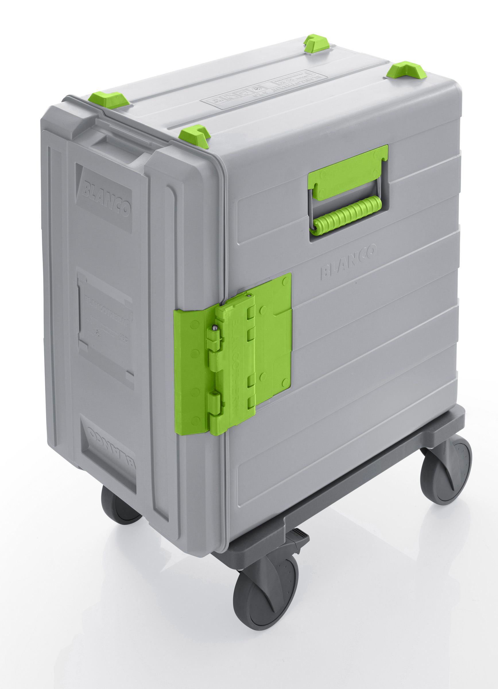 BLANCOTHERM 620 KUF-F, Speisentransportbehälter, aus Kunststoff, fahrbar, mit Rollen gemäß DIN 18867-8 aus Kunststoff, 4 Lenkrollen, davon 2 mit