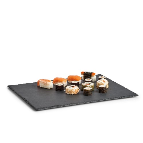 Servierplatte, eckig, Schiefer. Länge: 400 mm. Breite: 300 mm. Höhe: 7 mm