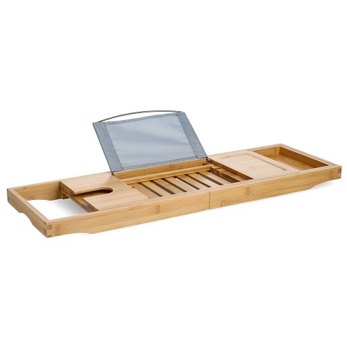 Badewannenablage, Bambus/Metall/Kunststoff / Maße: 70-105x22x4/15,5 cm FSC 100%, SCS-COC-000256