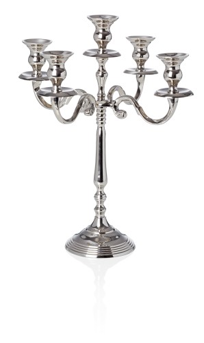 Kerzenhalter. Aluminium vernickelt. 5-flammig, hochglanzpoliert.