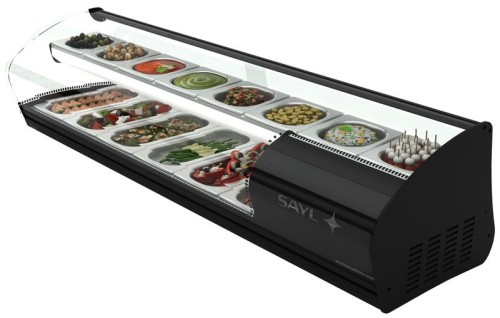 NEUMÄRKER Kühlvitrine 68 für 6x GN 1/3 + 8x GN 1/6 - 40 mm tief 1438x395x360 mm