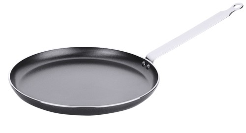 Antihaft-Crêpespfanne aus Aluminium mit PTFE-Beschichtung, plangedrehter Boden, Edelstahlgriff dreifach vernietet, extra schwere