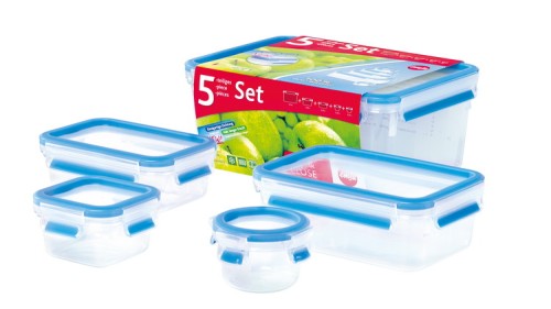 Emsa CLIP & CLOSE Frischhaltedosen-Set 5-teilig (0,15 + 0,20 + 0,55 + 1,00 + 3,70 Liter) aus Kunststoff - 100 % dicht - Made in Germany