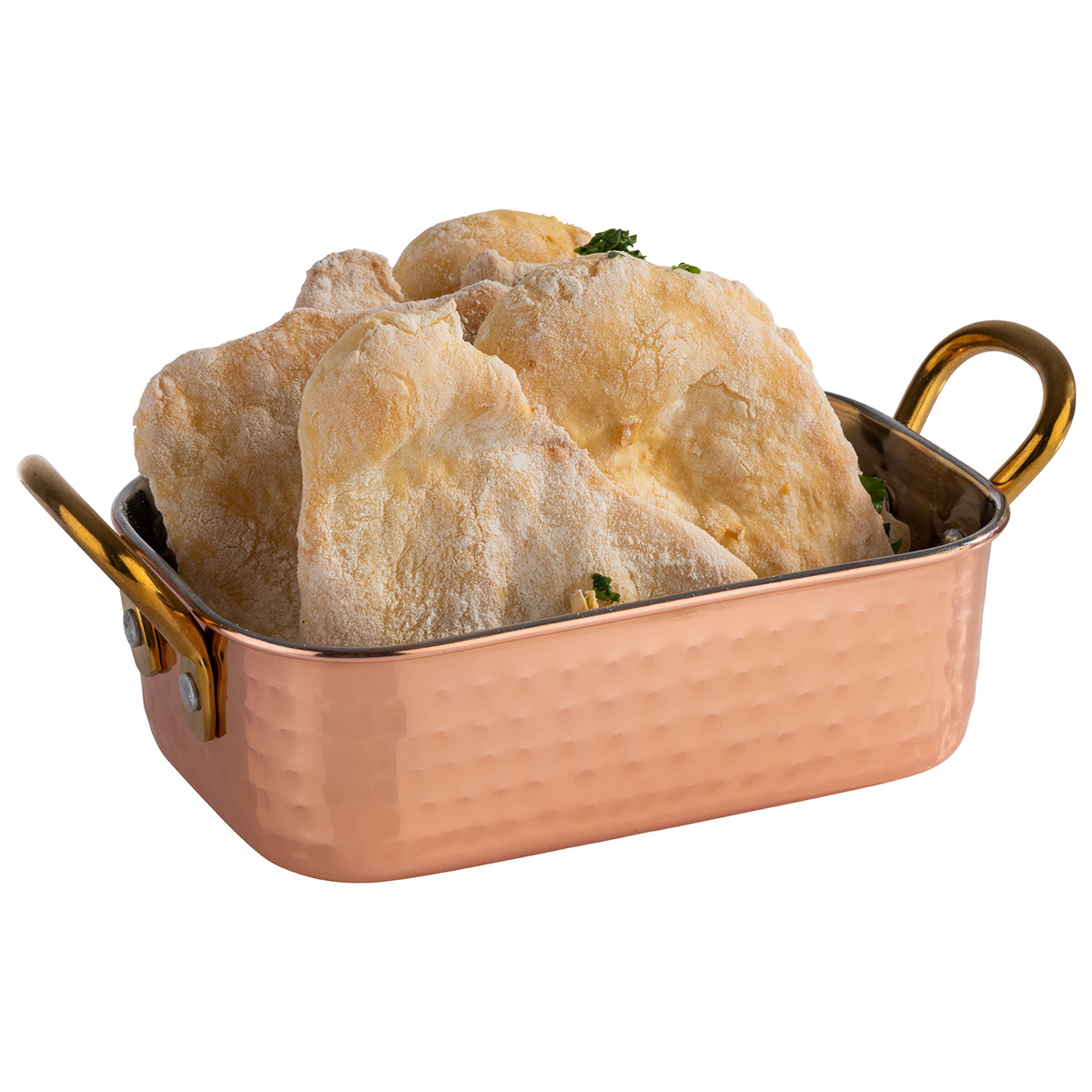 Mini-Servierpfanne -MUMBAI-, 14,5 x 9,5 cm, H: 4,5 cm, Edelstahl, Kupfer-Look, gehämmerte Oberfläche, 0,45 Liter, 18,5 x 9,5 cm, H: 6,5 cm