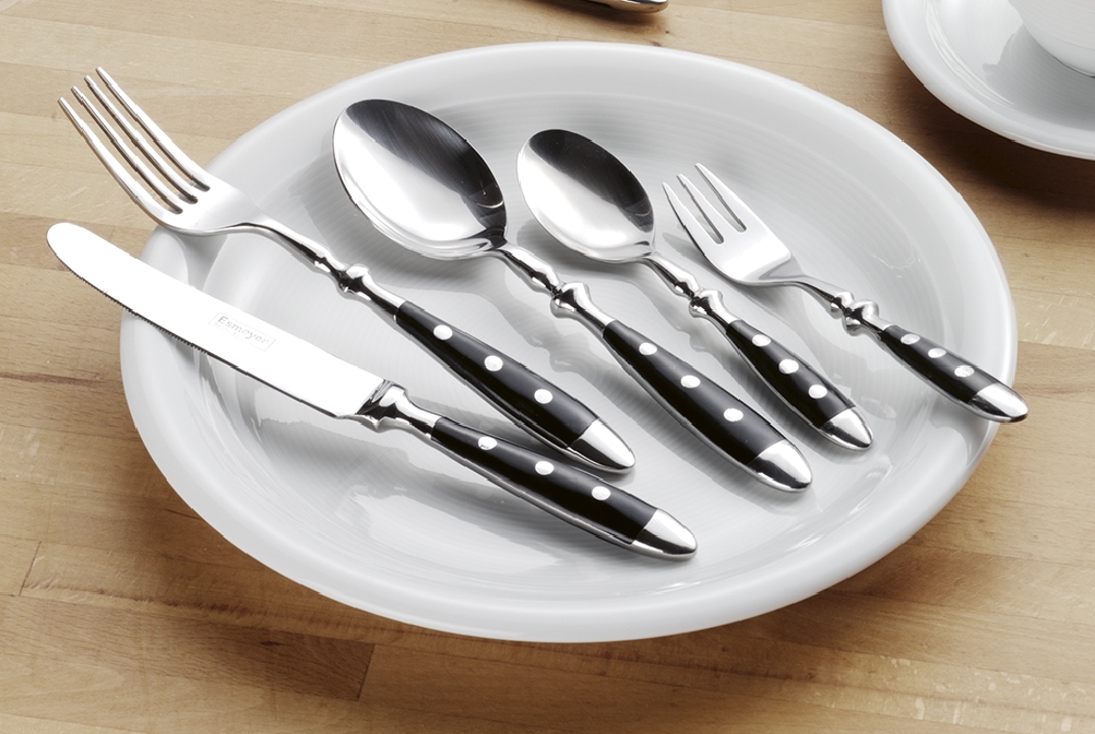 30-teiliges Besteck NOSTALGIE schwarz aus Edelstahl 18/0, poliert, Messer aus Klingenstahl,