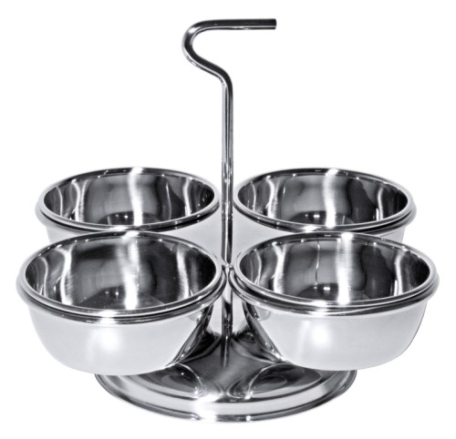 Dip-Schalenset mit vier Schalen aus Edelstahl 18/10, hochglänzend, mit herausnehmbaren Schalen (Tiefe 4 cm/Volumen 0,2