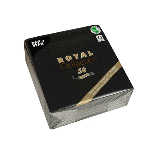 50 Servietten "ROYAL Collection" 1/4-Falz 33 cm x 33 cm schwarz von PAPSTAR