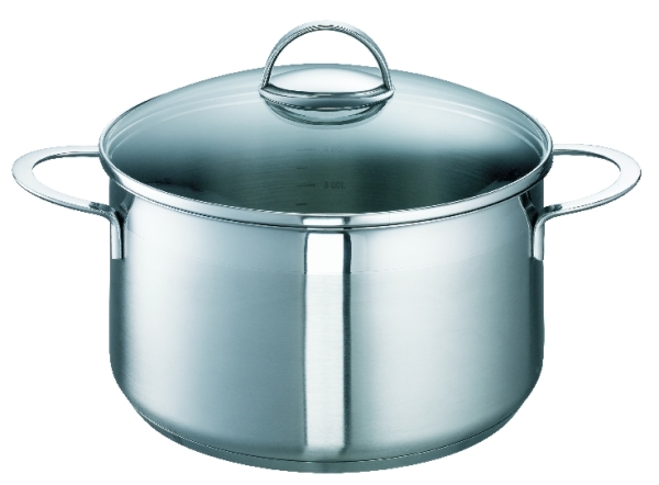 Fleischtopf Wave, Inhalt: 5,5 Liter, Durchmesser: 240 mm, induktionsfähig, mit Edelstahlgriffen und Glasdeckel
