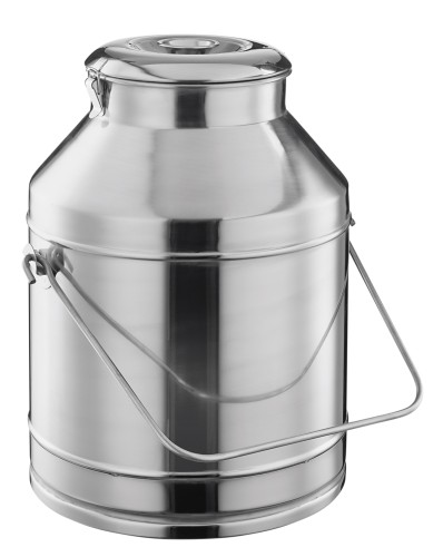 Transportkanne. Chromnickelstahl. mit Tragebügel, Deckel mit 2 Verschlussklammern.